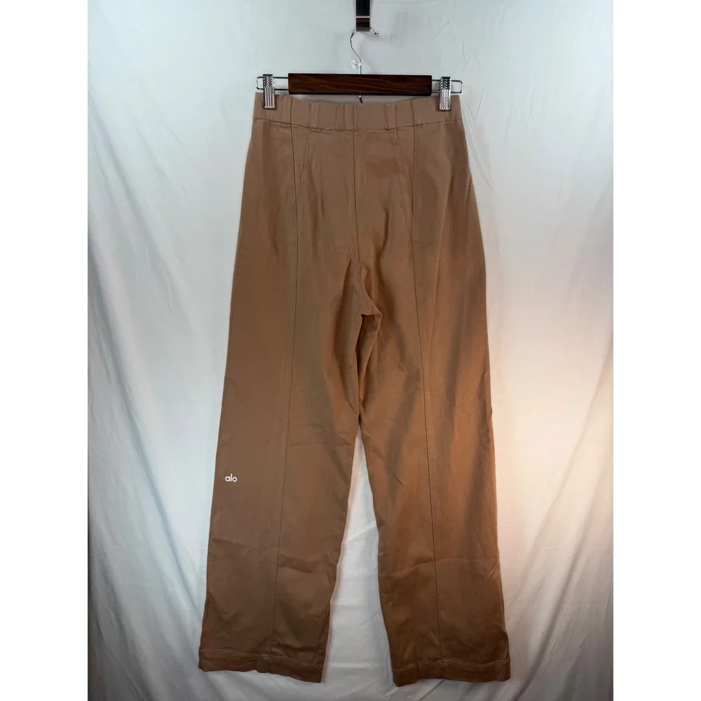 Alo Yoga Womens High Waist Wide Leg Seam Front Trousers Tan Camel Size S